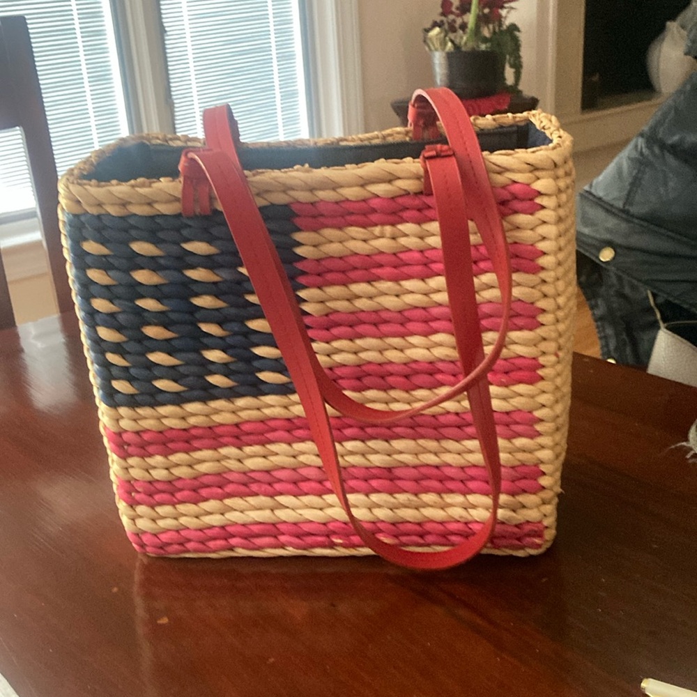 Red and Blue Woven Shoulder Bag with Patriotic Design